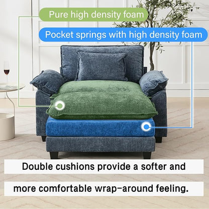 Oprisen 53" Modular Sectional Sofa, Comfy Cloud Couch Sectional Sofa with Ottoman, Chenille Sofa Sleeper Deep Seat Sofa with Throw Pillows for Living Room (Blue)