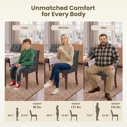 Upholstered Dining Chairs Set of 4 - Modern Parsons Kitchen & Dining Room Chair with Diamond Tufted Back, Solid Wooden Legs for Apartment, Café, Vanity