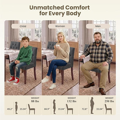 Upholstered Dining Chairs Set of 6 - Modern Parsons Kitchen & Dining Room Chair with Diamond Tufted Back, Solid Wooden Legs for Apartment, Café, Vanity