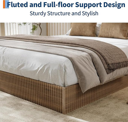 Garvee California King Bed Frame, Wood Platform Bed with Fluted Design, Low Profile BedFrame, Minimalist Bed Base with Noise-Free, Easy Assembly, No Box Spring Needed, Walnut