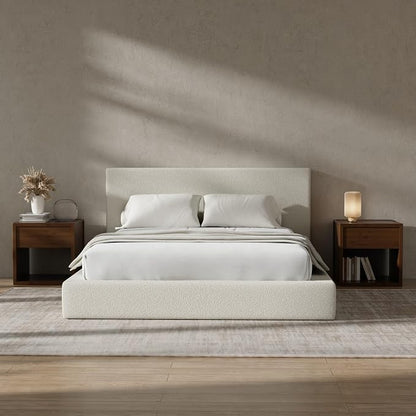 RECCI AirFrame Full Size Bed Frame with Headboard, Cloud Upholstered Platform Bed Frame, 5 Inch Foam Cushioned, No Box Spring, Easy Assembly(Cream Boucle)