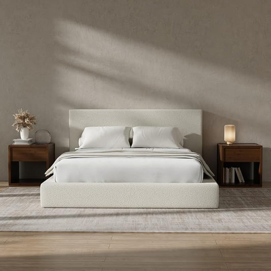 RECCI AirFrame Full Size Bed Frame with Headboard, Cloud Upholstered Platform Bed Frame, 5 Inch Foam Cushioned, No Box Spring, Easy Assembly(Cream Boucle)