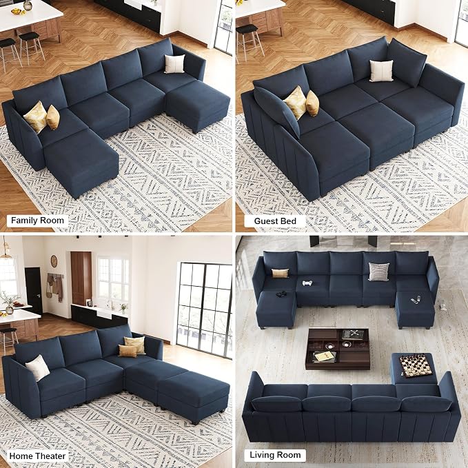 Belffin Convertible Sectional Sofa with Chaise Velvet L Shaped Sofa Couch Modular Sectional Sofa with Storage Blue