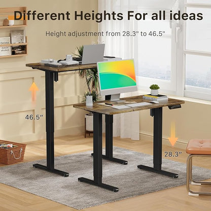 JOY worker Small Electric Standing Desk, 35" x 20" Whole Piece Height Adjustable Desk with Memory Controller, Sit to Stand Desk Workstation for Home Office, Rustic Brown