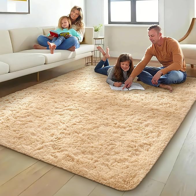 Ophanie 8x10 Beige Area Rugs for Living Room,Large Shag Bedroom Carpet,Big Indoor Thick Soft Shaggy Nursery Rug,Fluffy Carpets for Boy and Girls Room Dorm Decor Aesthetic with Over 99 pcs Pile fibers