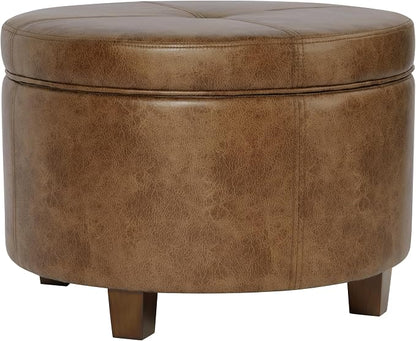 HomePop 24" Large Leatherette Storage Ottoman - Distressed Brown Faux Leather