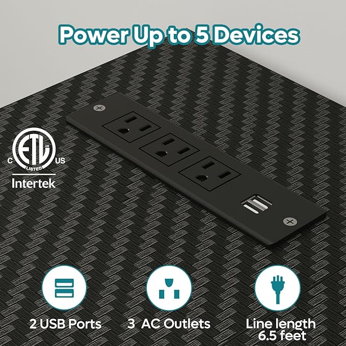 Bestier 52" Gaming Desk with Integrated Power Outlet & USB Ports, L-Shaped Computer Desk with LED Strip & Headphone Hooks, Perfect for Home Office Pink,Carbon Fiber Black
