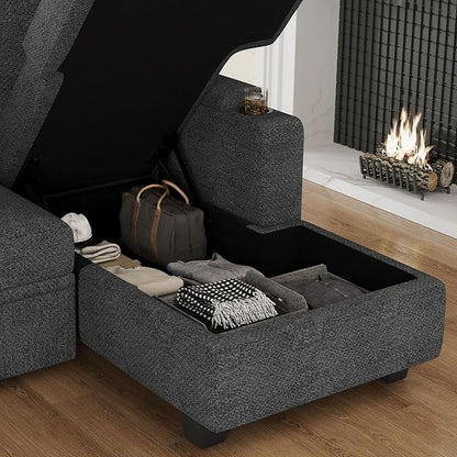 Belffin Sleeper Sofa Modular Sectional Pull Out Couch Bed U Shaped Sofa Couch for Living Room with Storage Chaise. Dark Grey