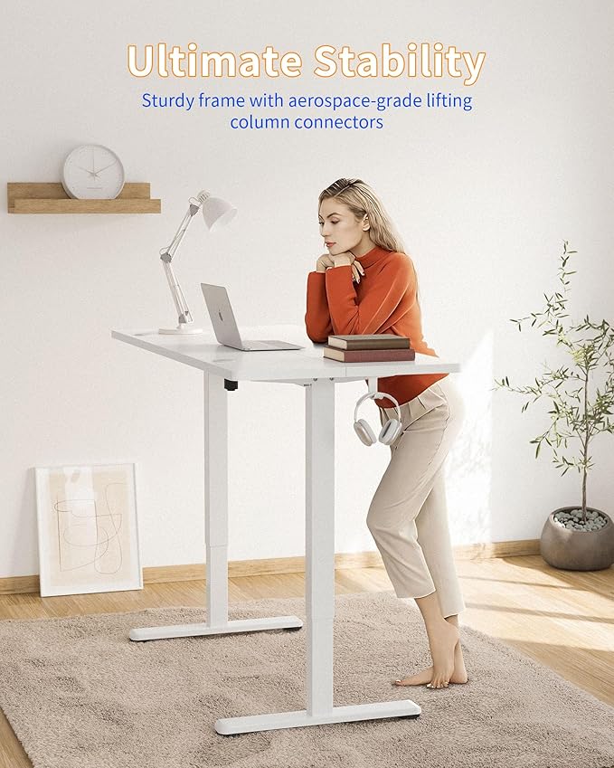 YIHAYO Electric Standing Desk, 40 x 24 Inches Stand Up Desk with Splice Board, Adjustable Height Desk, Computer Desk for Home Office, White Frame/White Top