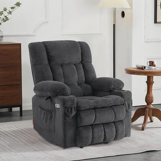 MCombo Dual Motor Power Lift Recliner Chair with Massage and Heat for Elderly People, Infinite Position, USB Ports, Cup Holders, Fabric 7890 (Medium, Dark Gray)