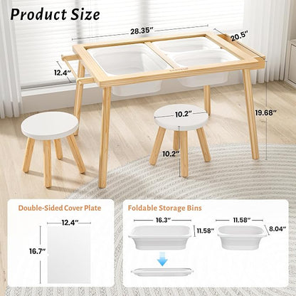 Easyego Sensory Table & Chair Set – Multifunctional Sand & Water Table with Double-Sided Lid, Paper Roll, Storage Box, Transparent & Game Board, and Foldable Bins for Kids' Indoor & Outdoor Play