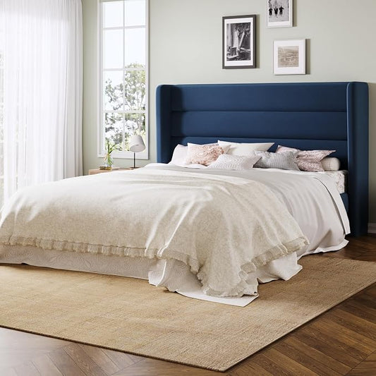 Allewie Full Size Platform Bed Frame with Velvet Upholstered Wingback Headboard, No Box Spring Needed, Under Bed Storage Space, Wooden Slats, Modern Mattress Foundation, Easy Assembly, Blue