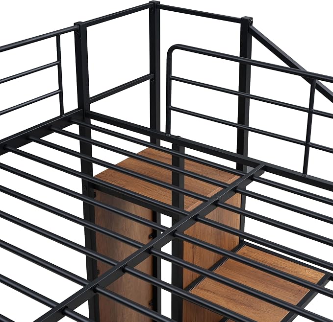 Bellemave Bunk Bed Full Over Full，Metal Bunk Bed with Storage Stairs and Wardrobe, Bunk beds for Adults/Kids/Teens, Black