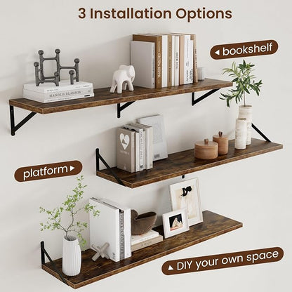 Axeman 12 Inch Deep Floating Shelves for Wall - 48 Inch Wide x 12 Inch Deep Wall Shelves Set of 2 - Rustic Wood Floating Shelves for Living Room