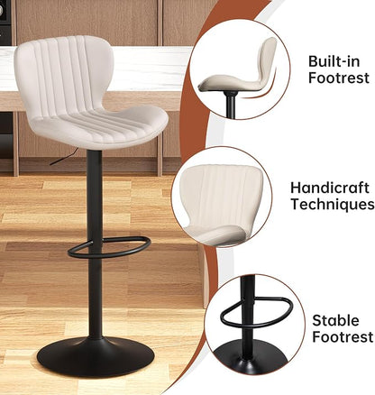 JAMFLY Bar Stools Set of 6, Leather Adjustable Barstools Counter Height Modern Bar Stools, Island Chairs Set of 4 for Kitchen, Beige