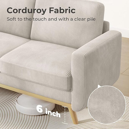 Vesgantti 68" Loveseat Sofa Light Grey, Comfy Corduroy Couch with Spring Cushion and Solid Wood, Modern Deep Seat for Bedroom, Living Room, Office