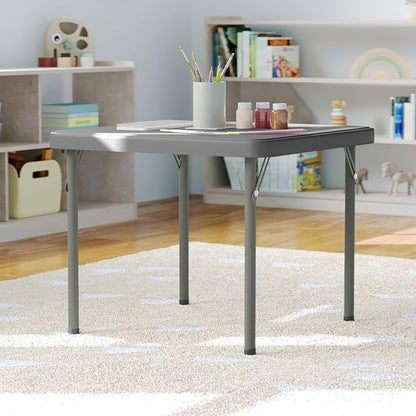Flash Furniture Paige 24x24 Kids Folding Table with Locking Legs, Commercial Grade Table Recommended for Ages 2-4 in Granite Gray