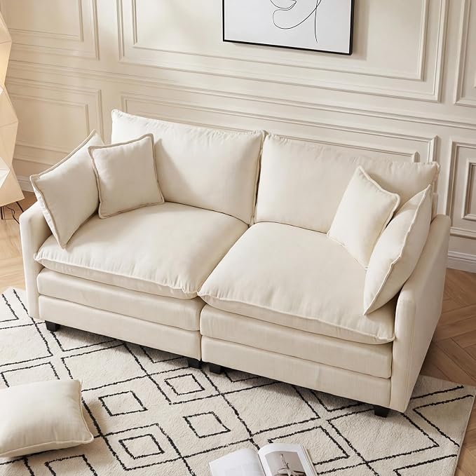 Modular Sectional Sofa for Living Room, 70" Oversized Cloud Couch with Movable Ottoman, 3 Seat Modern Comfy Sofa Chenille Deep Seat Couches with L Shape, Bedroom Living Room (Beige 70" Loveseat)