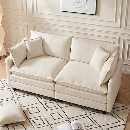 Modular Sectional Sofa for Living Room, 70" Oversized Cloud Couch with Movable Ottoman, 3 Seat Modern Comfy Sofa Chenille Deep Seat Couches with L Shape, Bedroom Living Room (Beige 70" Loveseat)