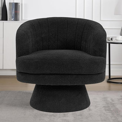 CANMOV Swivel Accent Chair with Armrest, Modern 360 Degree Swivel Barrel Chair with Curve Back and Soft Cushion,Comfy Round Sherpa Teddy Armchair Single Sofa for Living Room,Bedroom, Black