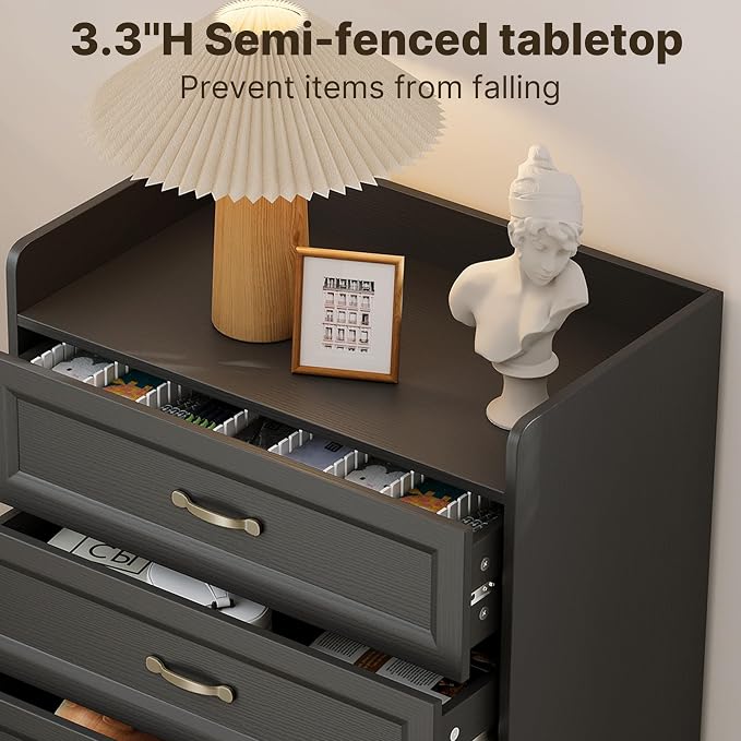 Gizoon 2-Piece Bedroom Furniture Set, 2-PC Dresser Set for Bedroom, Includes a 5 Drawer Dresser and a 6 Chest of Drawers, with Smooth Rail, Handles, Anti-Tipping, Large Storage Space, Black