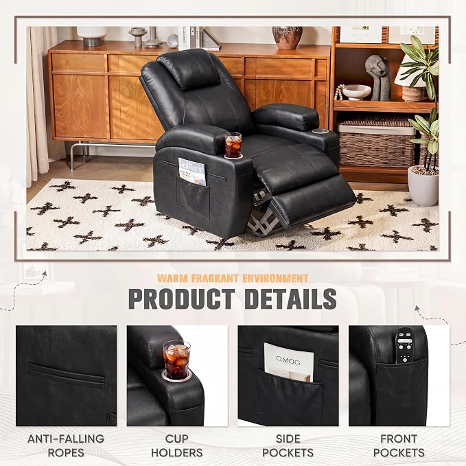Flamaker Power Lift Recliner Chair Electric Lift Recliner for Elderly Power Lift Recliner Chair with Cup Holders Side Pockets for Living Room (Leathaire, Light Black)