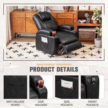 Flamaker Power Lift Recliner Chair Electric Lift Recliner for Elderly Power Lift Recliner Chair with Cup Holders Side Pockets for Living Room (Leathaire, Light Black)