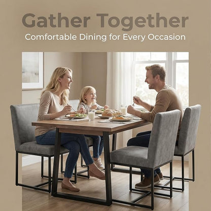 HNY Modern Dining Chairs Set of 2, Upholstered Leather Dining Room Chairs with Ergonomic Back & Metal Frame for Home, Kitchen, Apartment, Grey