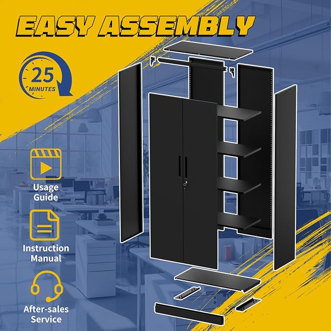Metal Storage Cabinet with Doors and Adjustable Shelves, 73" Steel Garage Storage Cabinets with Wheels, Locking Tool Cabinet Utility Cabinets for Garage,Bathroom,Kitchen,Home Office,School