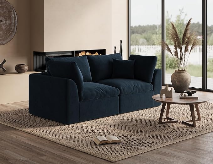 ohllob 78.9" Loveseat Sofa, Cloud Boneless Couches for Living Room, Modern Modular Sectional Sofa, Oversized, Blue