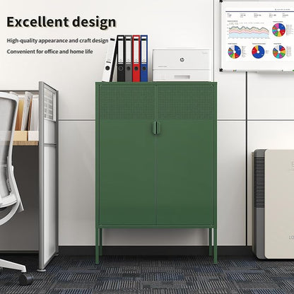 Metal Storage Locker Cabinet with 2 Doors & Adjustable Shelves, 47" Green Accent Furniture, Multipurpose Office Dresser or TV Stand for Home Entryway