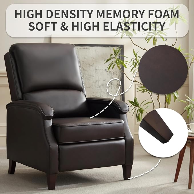 VKNOW Recliner Chair, Faux Leather Recliner with Armrest, Home Theater Seating with Adjustable Back and Lumbar Support, Single Sofa for Adults, Lounge Chair for Living Room, Bedroom(Chestnut Brown)