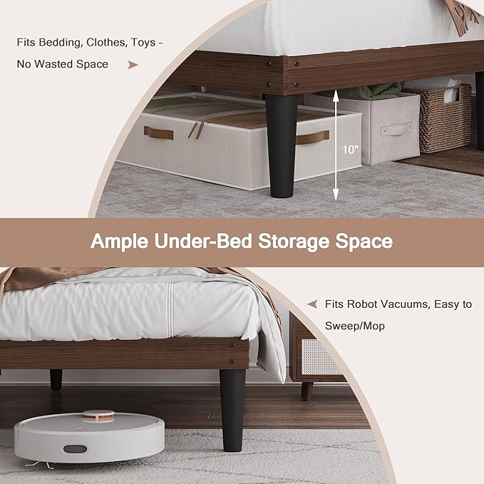 Yumori 12.9 Inch Minimalist Style Twin XL Size Bed Frame, Wood Platform Bed with Wood Slat Support, No Box Spring Needed, Easy Assembly, Walnut