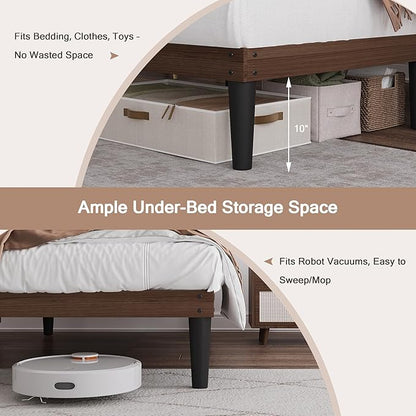 Yumori 12.9 Inch Minimalist Style Twin Size Bed Frame, Wood Platform Bed with Wood Slat Support, No Box Spring Needed, Easy Assembly, Walnut