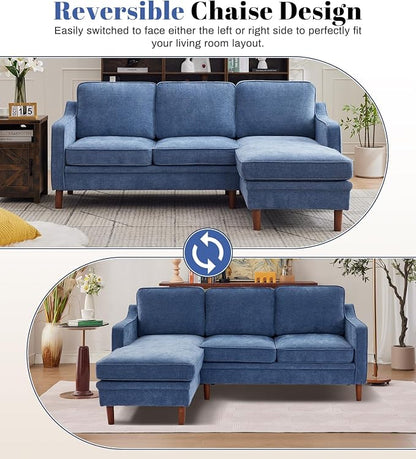 Kingfun 88" L-Shape Sofa, Chenille Sectional Couch, Mid Century Modern Couches with Solid Wood Frame for Living Room Bedroom