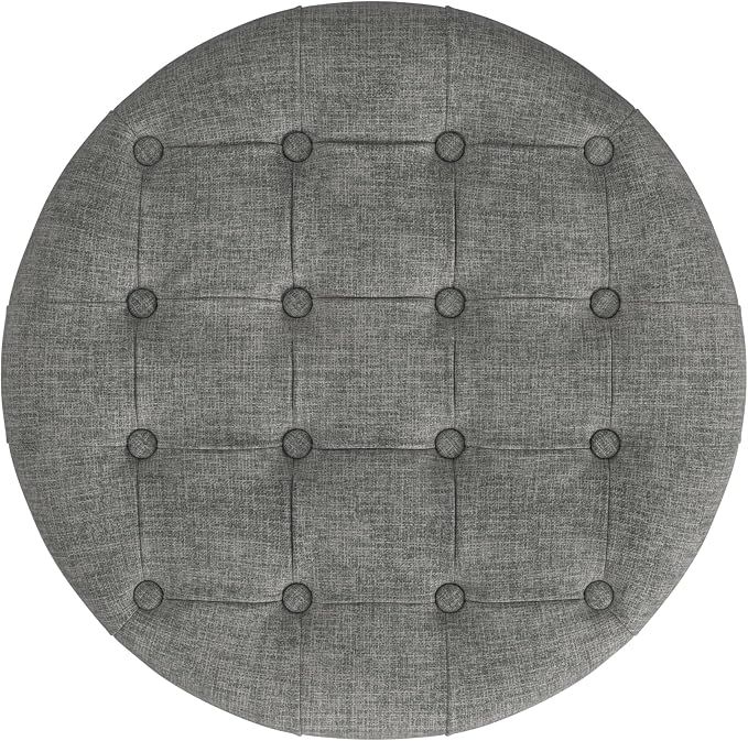 HomePop 25" Button Tufted Round Storage Ottoman - Gray Woven
