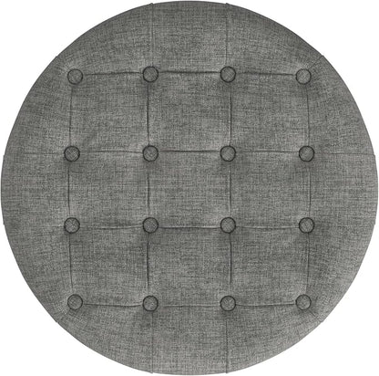 HomePop 25" Button Tufted Round Storage Ottoman - Gray Woven