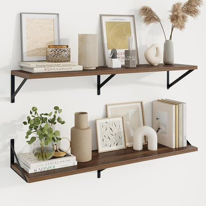 Axeman Deep Floating Shelves | 40 Inch Walnut Wall Shelves Set of 2 | 10 Inch Deep Rustic Wood Shelves for Wall | 40'' W x 10''D Walnut Shelves for Living Room Bathroom Kitchen