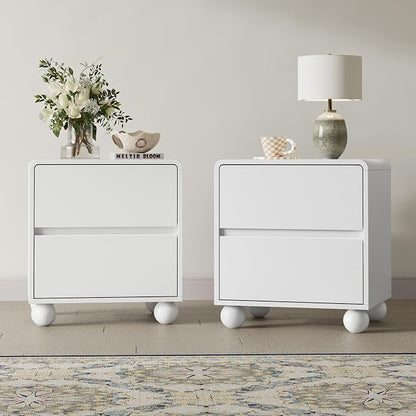 MAISONARIA Mid-Century 3-Piece Dresser Bedroom Set, 6 Drawer Dresser & 2 Drawer Nightstands with Curved Profile Design & Handle Free, Wood Chest of Drawers for Bedroom, Living Room, Hallway, White