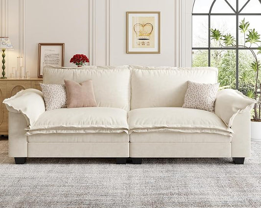 KKL 89 Inch Modular Sectional Sofa, 2 Seater Loveseat Cloud Couch with Deep Seat, Chenille Sectional Couches for Living Room, Apartment, Beige