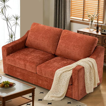 67” Chenille Loveseat Sofa w/Comfortable Back Cushions, Orange | Modern 2-Seat Couch w/Deep Seat Space, Upholstered 2 Seaters Sofa w/High Resiliency Foam for Living Room