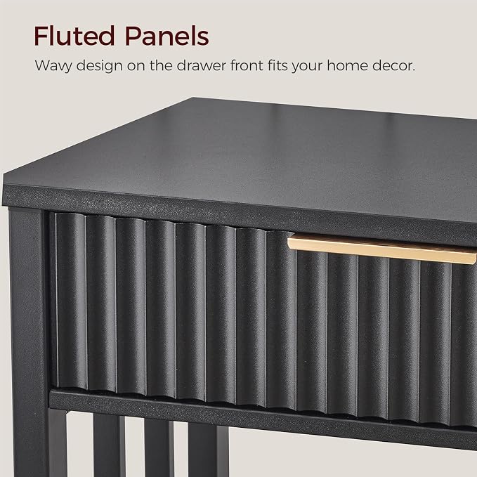 MAHANCRIS Console Table with 3 Drawers, Narrow Long Entry Table with Storage Shelf, 2-Tier Fluted Entryway Table, for Entryway, Living Room, Foyer, Hallway, Office, Black and Gold CTHB5201