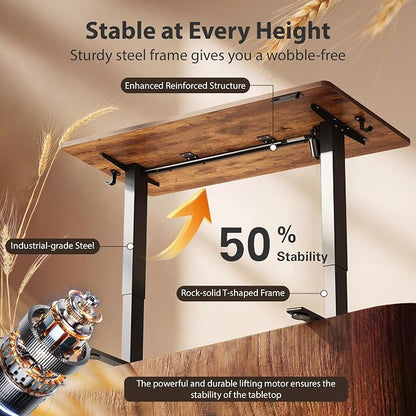 Cubiker Standing Desk, 63x28 Inches Sit Stand Home Office Desk, Electric Stand up Desk, Adjustable Desk with Splice Board, Black Frame/Rustic Brown Top