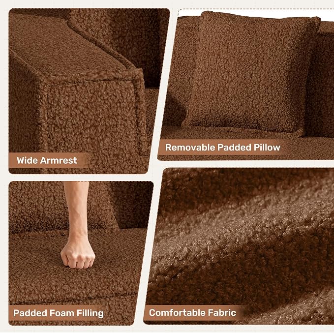 75'' Cloud Loveseat Sofa, No Assembly Required Comfy Deep Seat Couches 1 pcs for Living Room, Bedroom, Apartment(Teddy Fabric-Brown)
