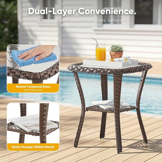 Belord Luxury Patio Furniture Set with 5-inch Thick Cushion, Outdoor Couch,Ottoman and High Back Swivel Rocker Patio Chairs, 8PCS Wicker Conversation Set for Deck Yard and Poolside,Blue