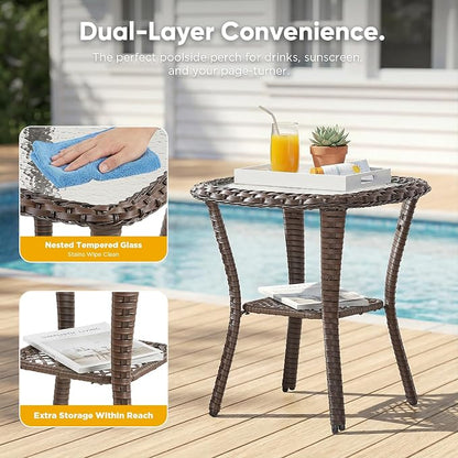 Belord Luxury Patio Furniture Set with 5-inch Thick Cushion, Outdoor 3-seat Sofa and High Back Swivel Rocker Patio Chairs and Ottoman, 6PCS Wicker Conversation Set for Deck Yard and Poolside,Beige