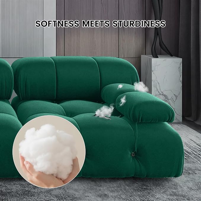 138" Convertible Modular Sectional Sofa, U-Shaped Velvet Sectional Couch with Chaise Ottomans, Minimalist Modern 6 Seat Sofas for Living Room Bedroom Office Apartment (Green)