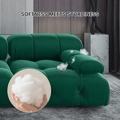 104" Convertible Modular Sectional Sofa, L-Shaped Velvet Sectional Couch with Chaise Ottoman, Minimalist Modern Sofas for Living Room Bedroom Office Apartment (Green)