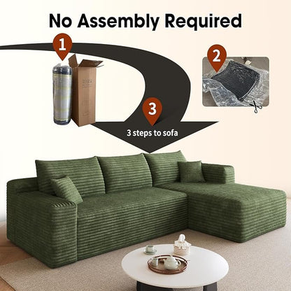 AUGOP 96" Sectional Couches for Living Room Modern Modular Sofa with L-Shape Couchs Upholstered Boneless Couch Deep Seat Sectional Couch with Chaise (Green, 96" Right Facing Chaise+2Seaters)
