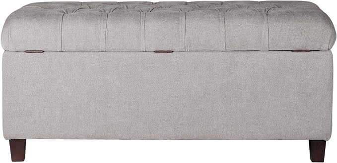 Homepop Home Decor | Tufted Ainsley Button Storage Ottoman Bench with Hinged Lid | Ottoman Bench with Storage for Living Room & Bedroom, Grey